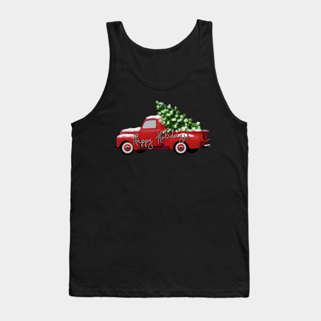 Happy Holidays! Vintage Red Truck Tank Top by CheriesArt